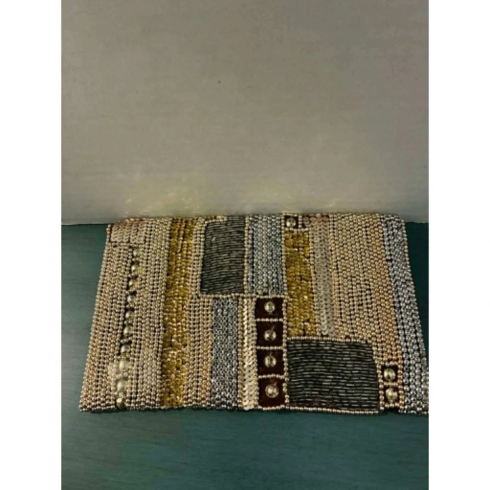 Vintage Envelope Clutch Purse Womens Multicolor Beaded Sequin Patchwork Evening